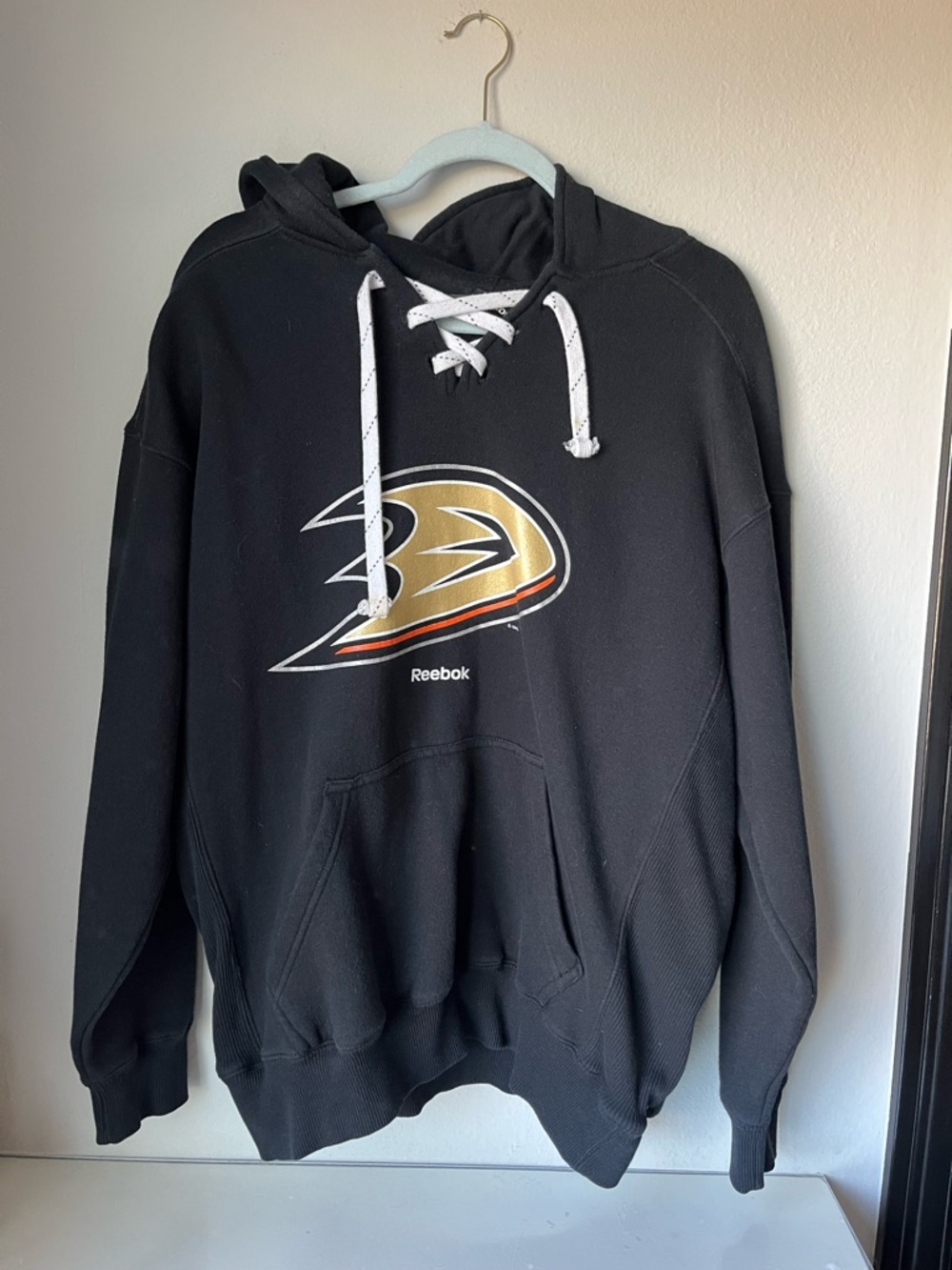 Reebok Black Hooded Pullover with Gold Anaheim Ducks Crest
